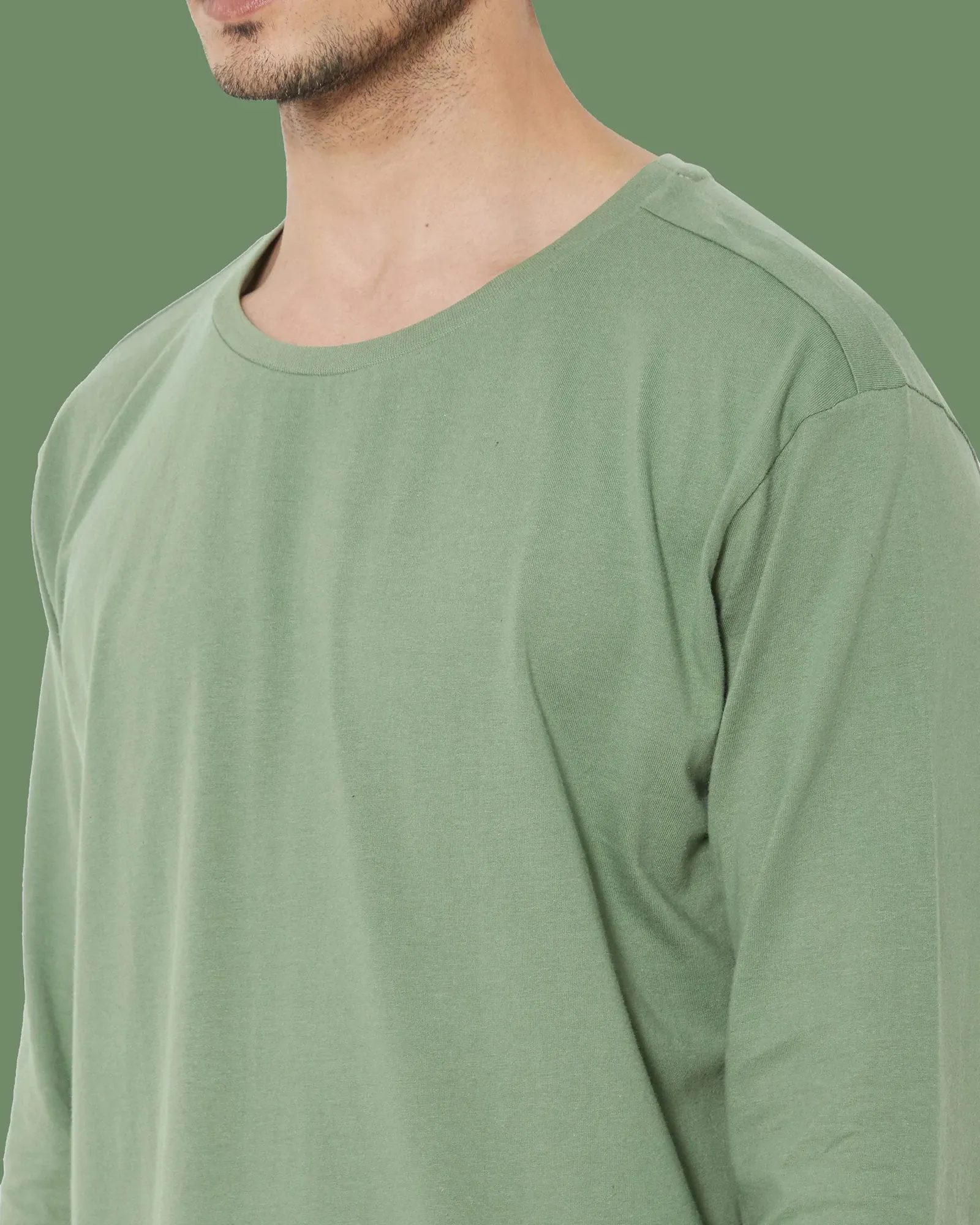 Full Sleeves Crew Neck: Sage Green