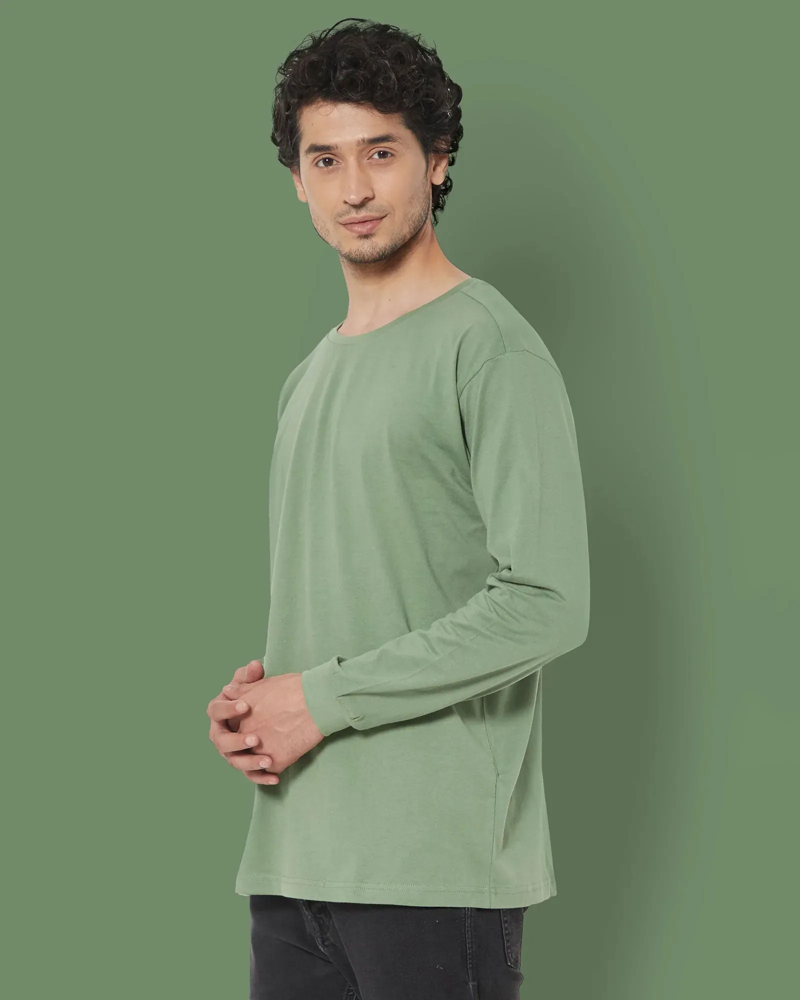 Full Sleeves Crew Neck: Sage Green