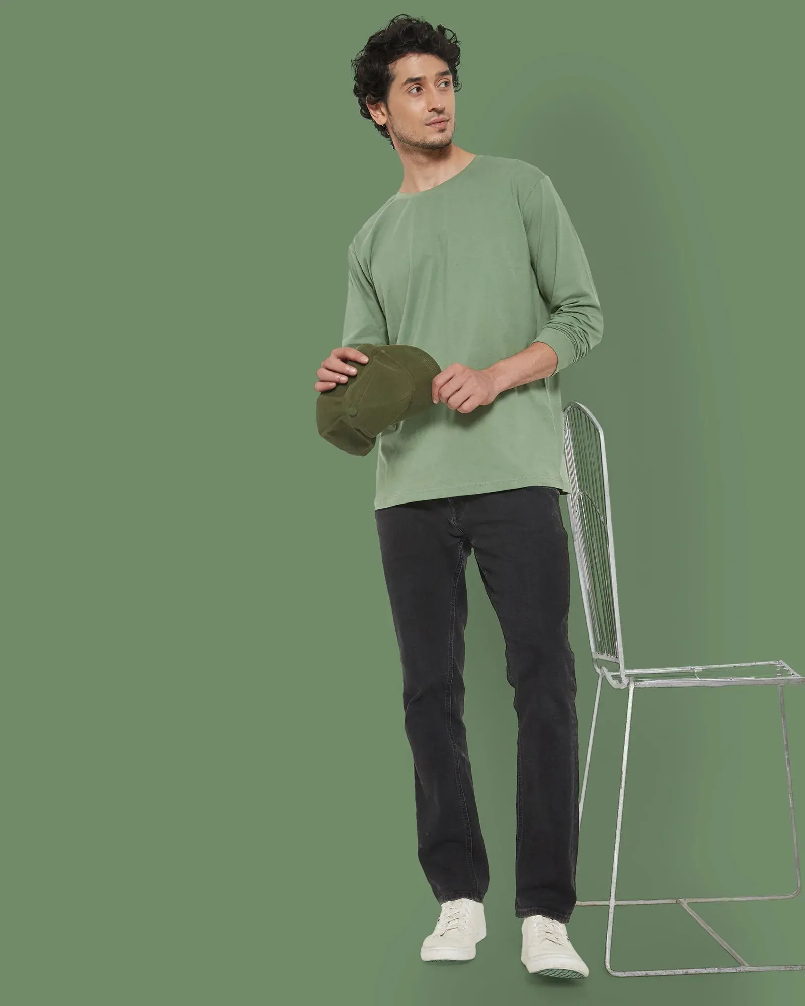 Full Sleeves Crew Neck: Sage Green