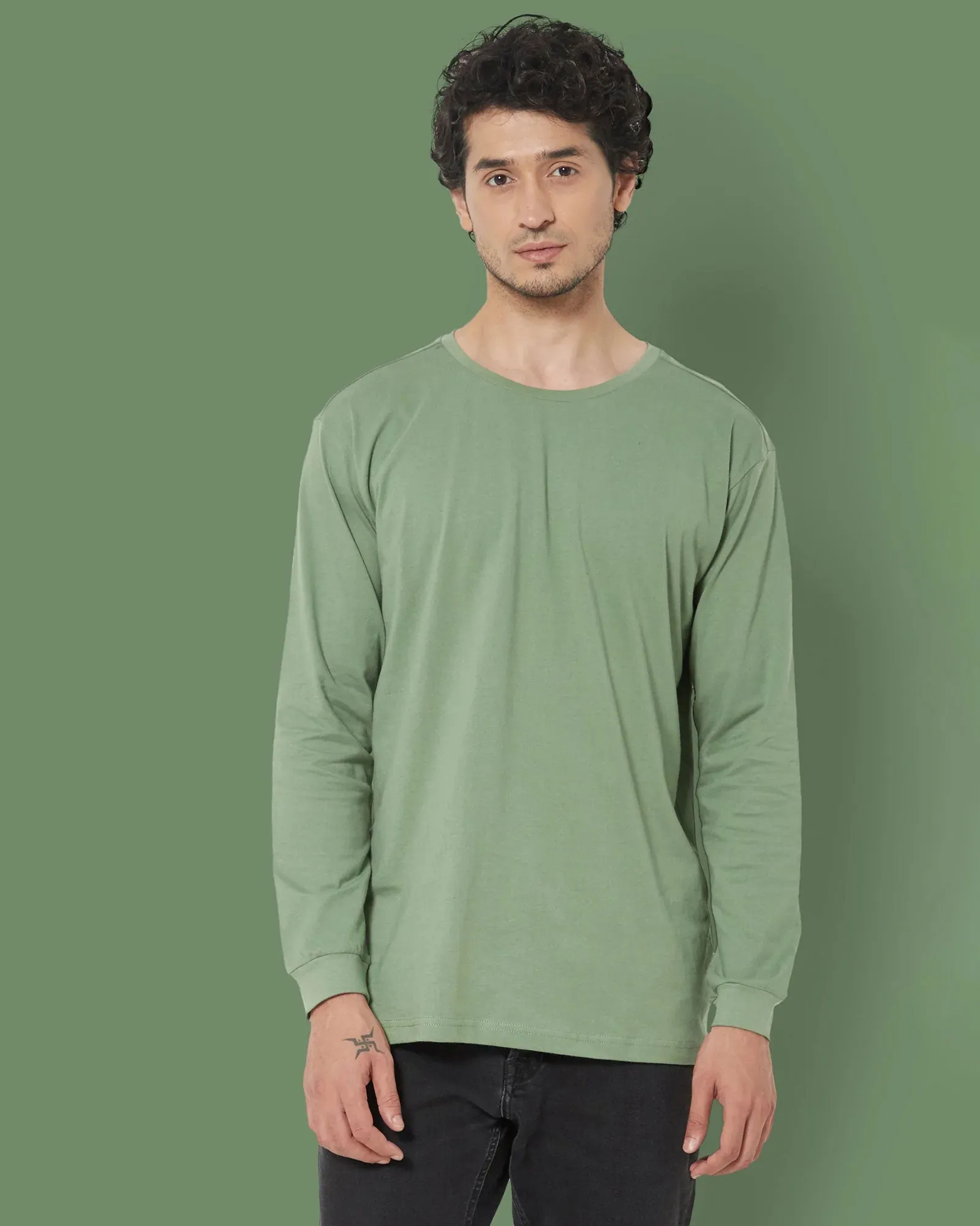 Full Sleeves Crew Neck: Sage Green