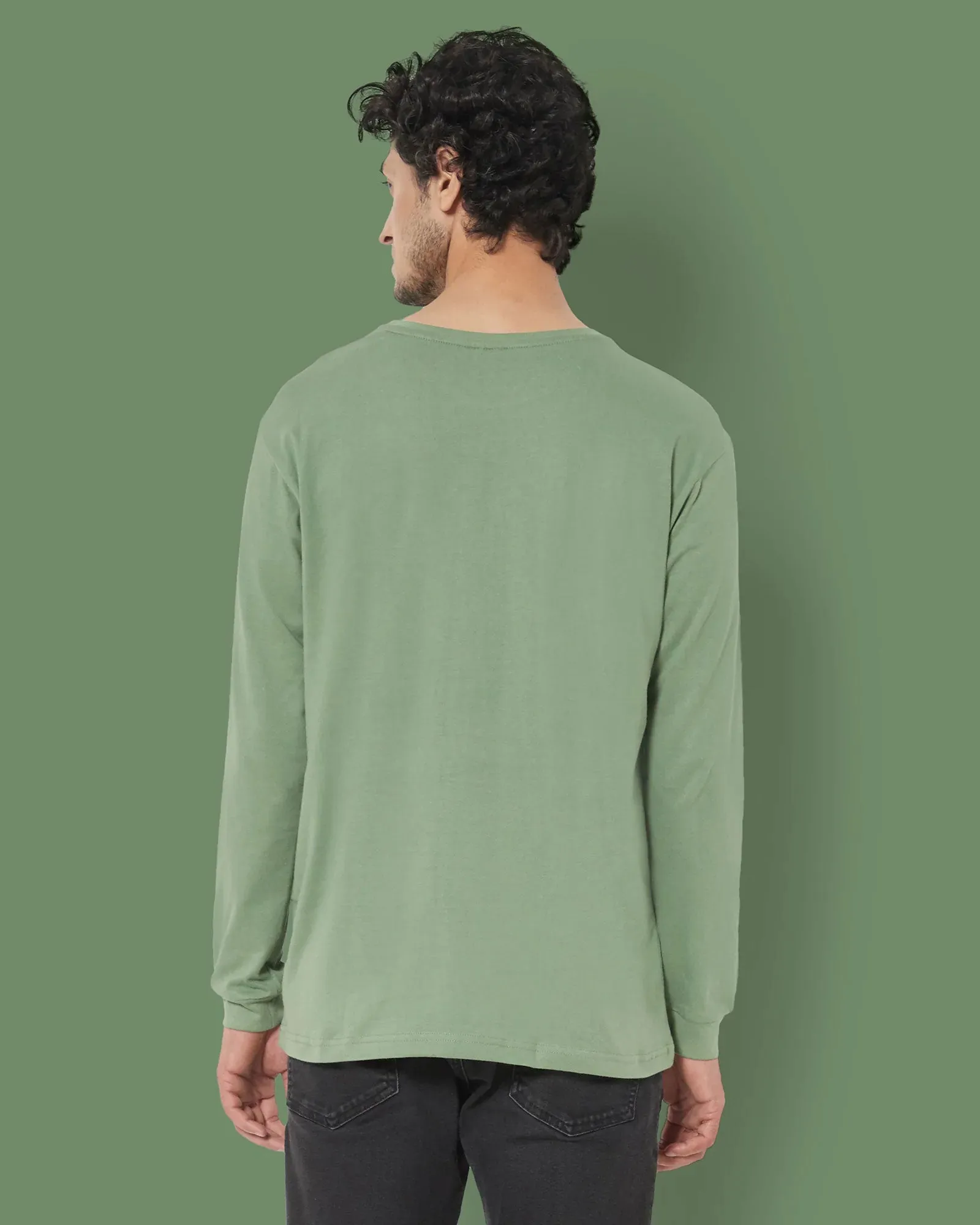 Full Sleeves Crew Neck: Sage Green