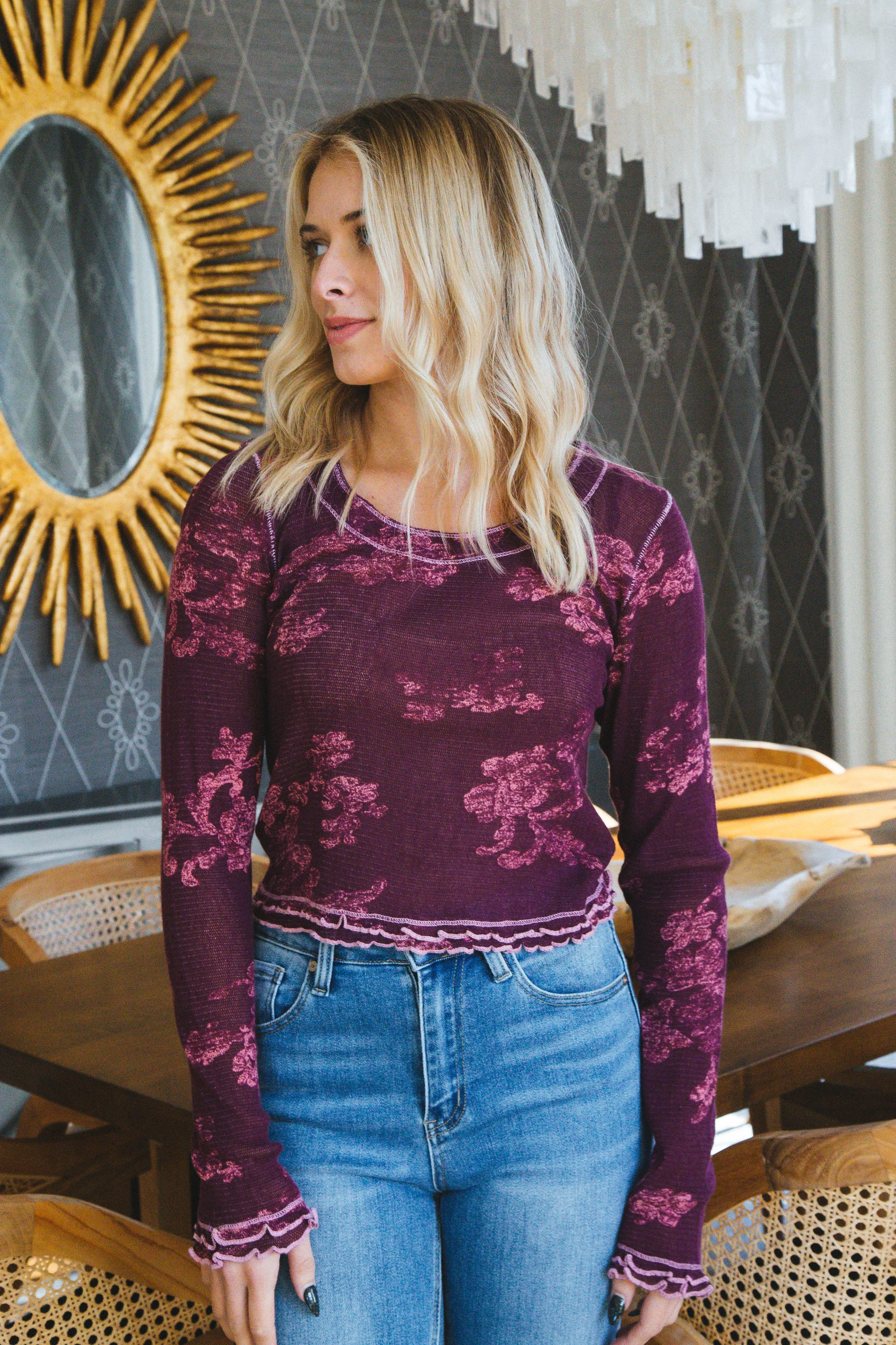 Garner Long Sleeve Tee, Berry Combo | Free People