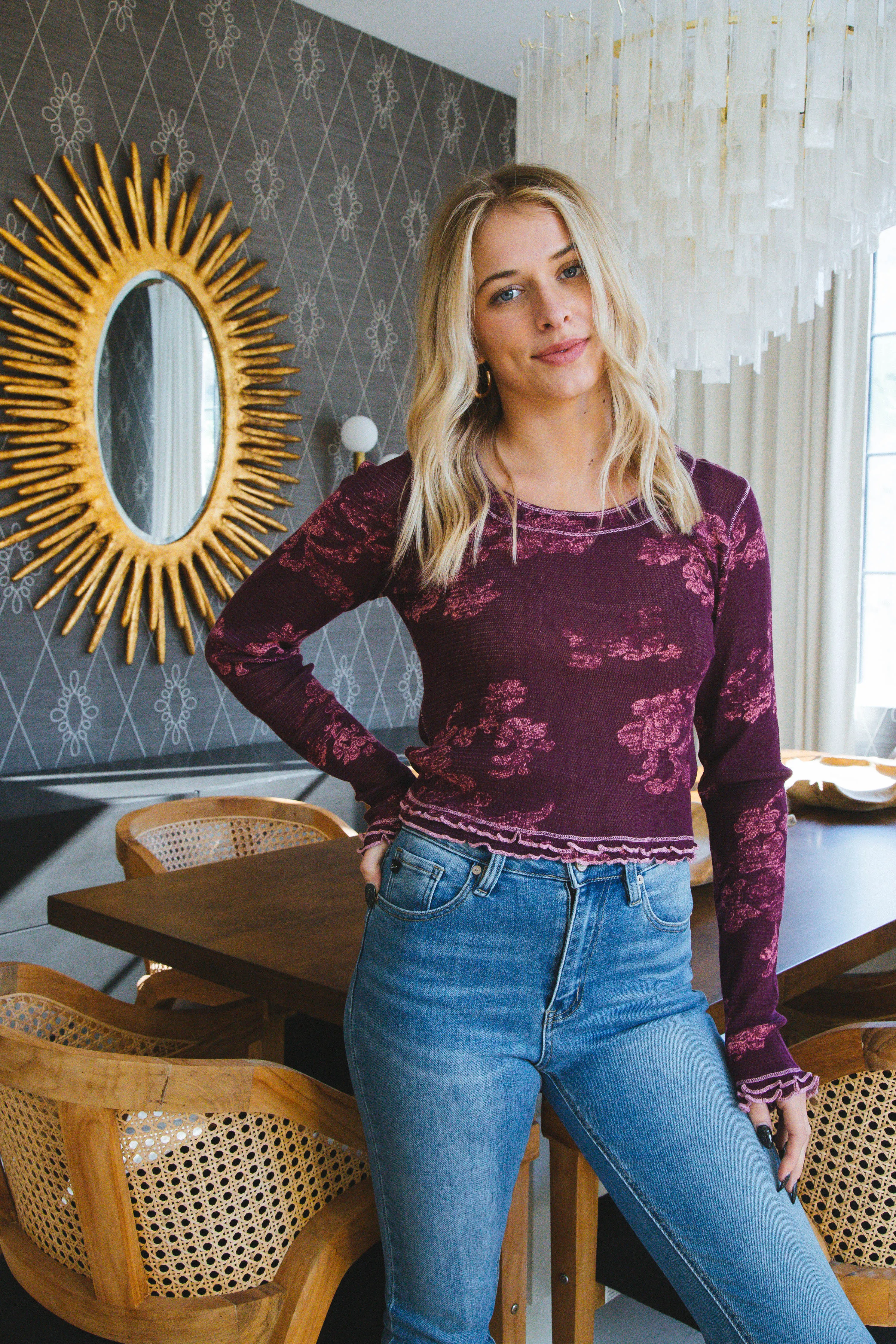 Garner Long Sleeve Tee, Berry Combo | Free People