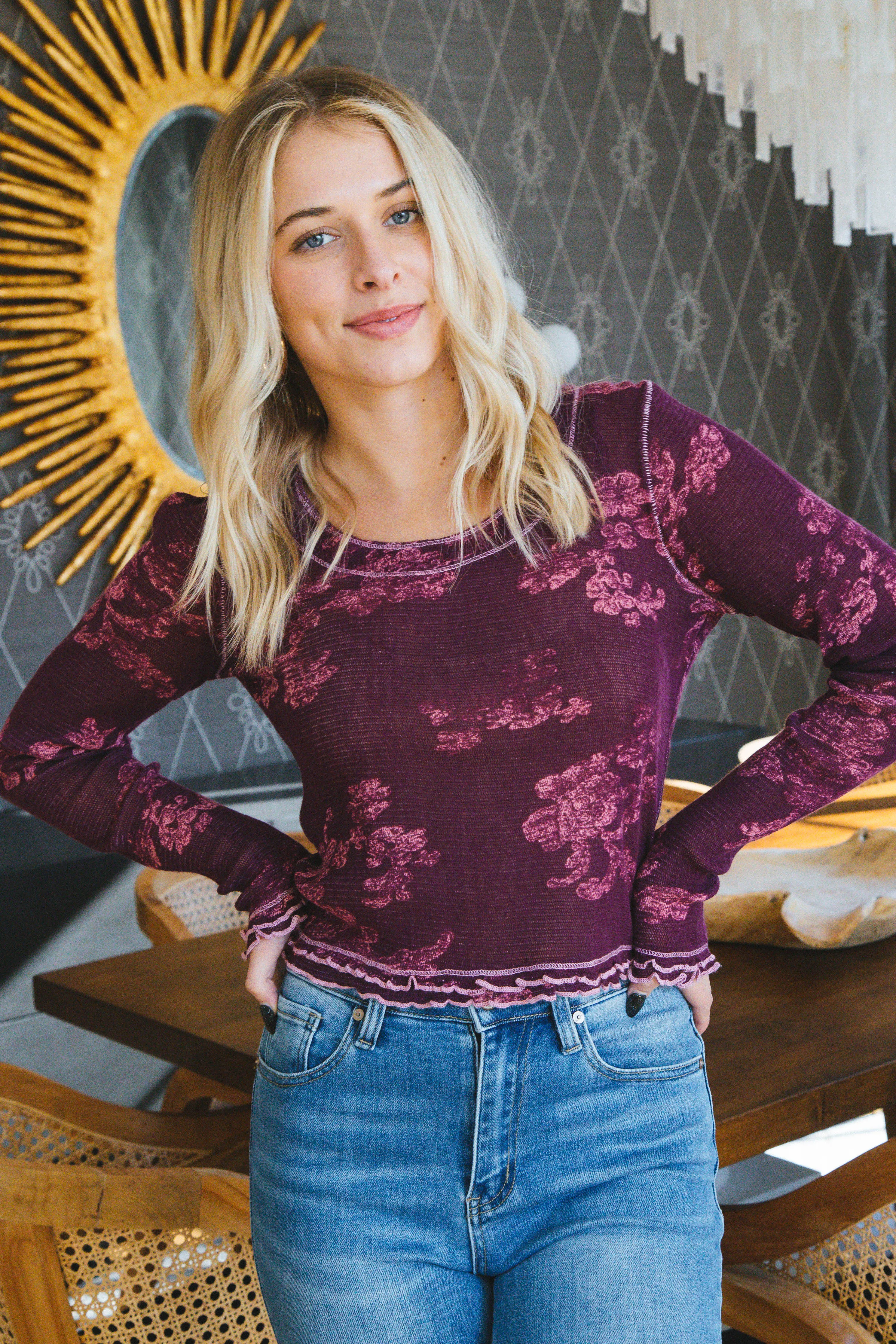 Garner Long Sleeve Tee, Berry Combo | Free People