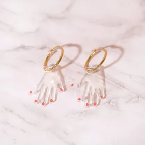 Hand Earrings - Acrylic and Gold Hoops