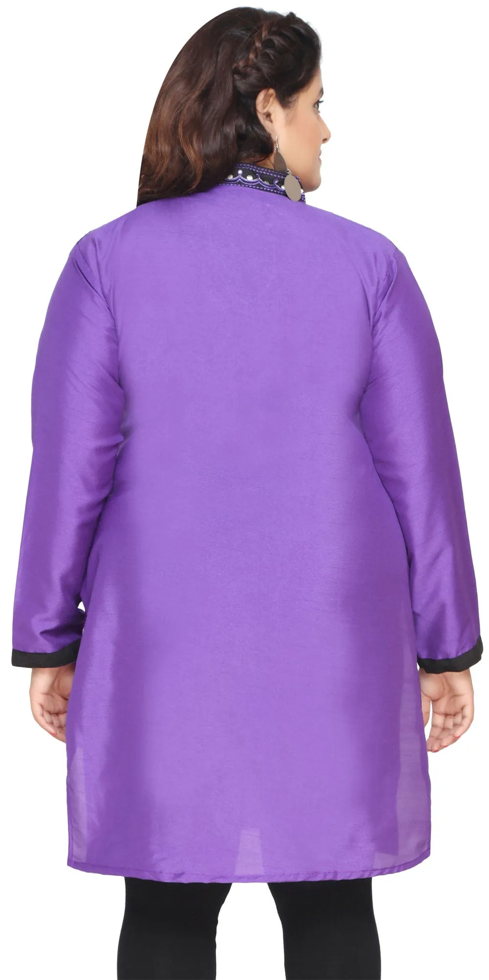 India Long Poly Silk Kurti Womens Plus Size Indian Clothes (Purple)