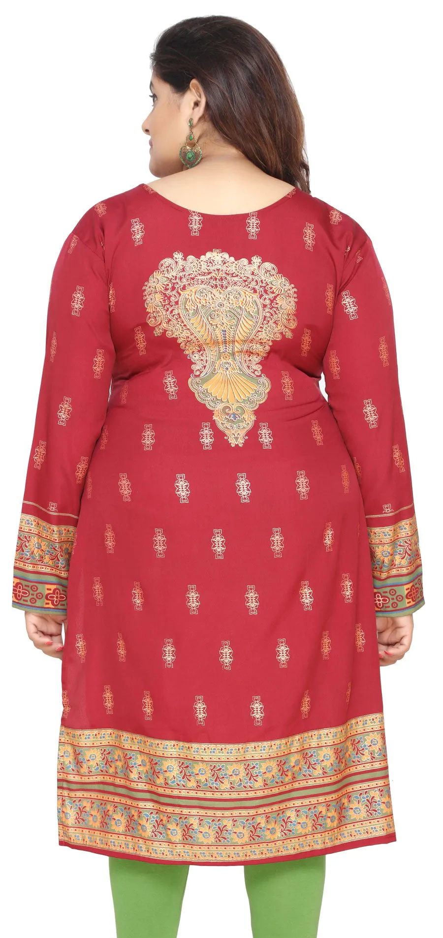 India Tunic Long Top Kurti Womens Plus Size Indian Clothes (Red)