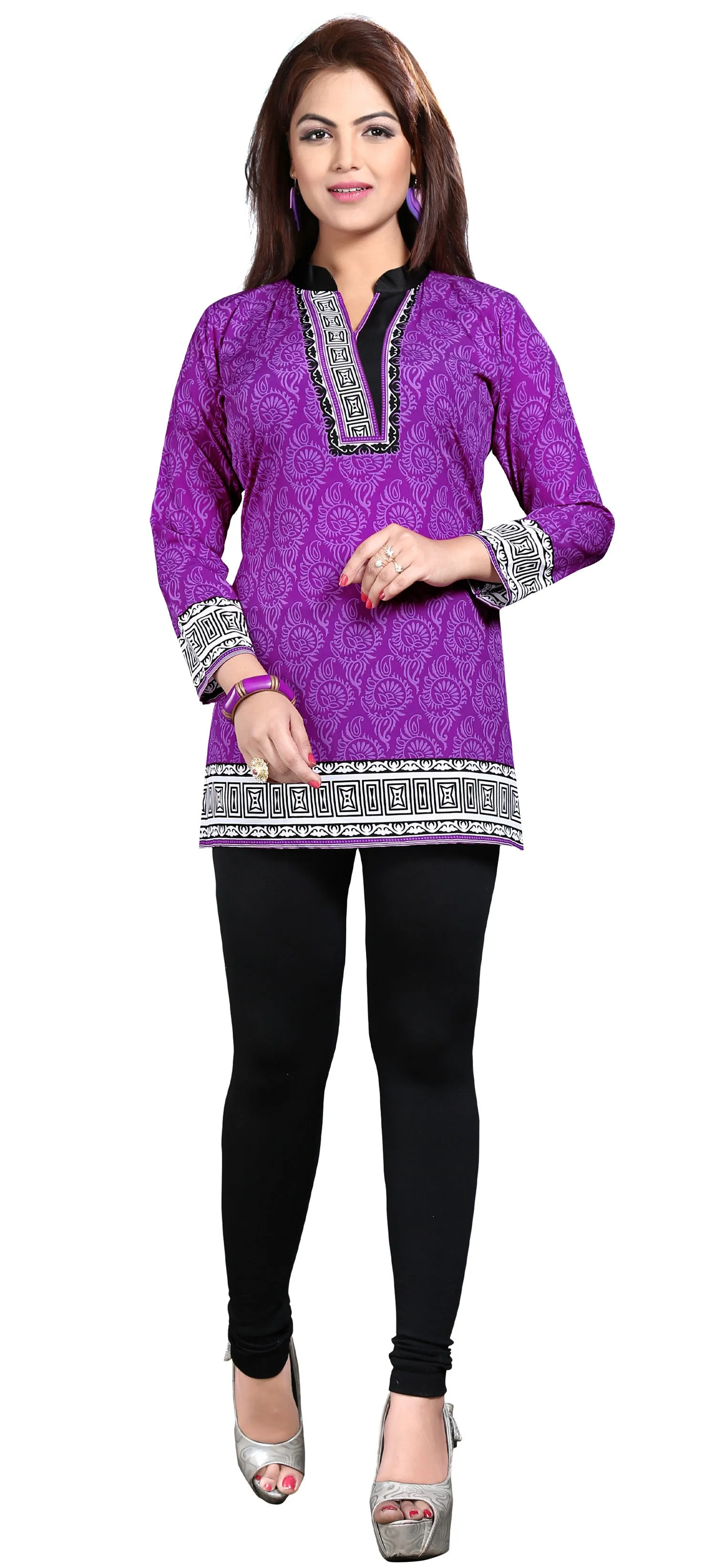 India Tunic Top Kurti Womens Long Blouse Indian Apparel (Purple)