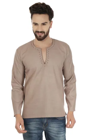 Indian Clothing Cotton Short Kurta for Men (Brown)