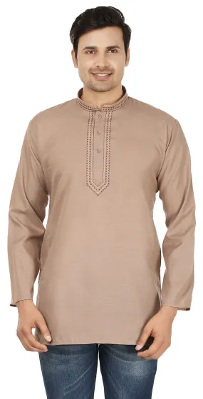 Indian Clothing Embroidered Cotton Short Kurta for Men (Brown)