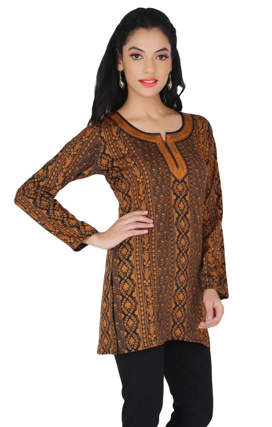 Indian Kurti Top Tunic Printed Womens Blouse India Clothes (Brown)