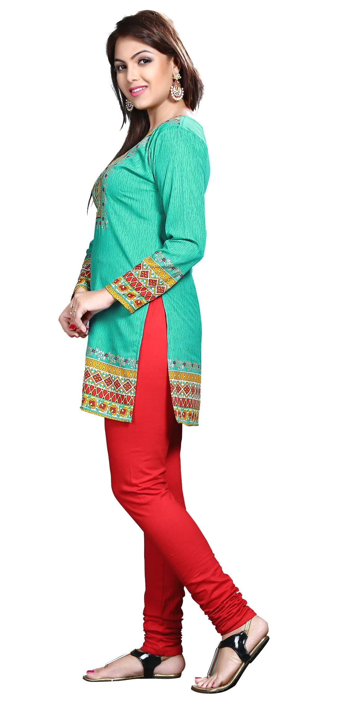 Indian Kurti Top Tunic Printed Womens Blouse India Clothes (Green)