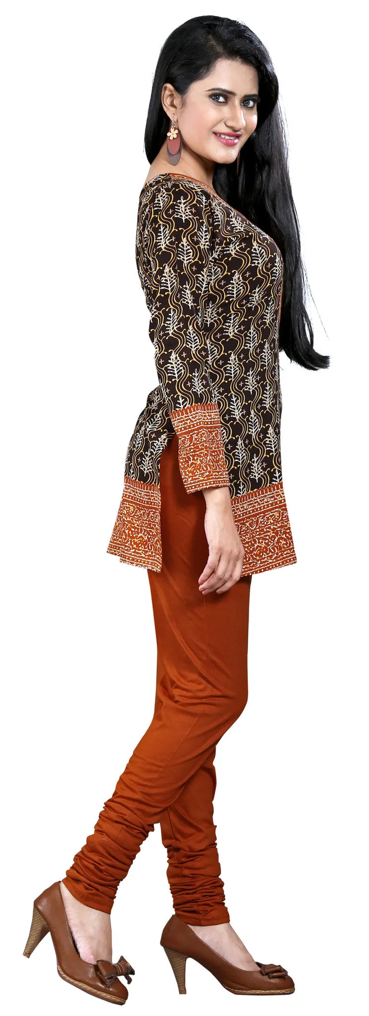 Indian Long Kurti Top Tunic Printed Womens India Clothes (Coffee)