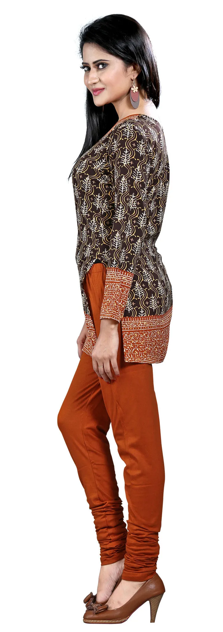 Indian Long Kurti Top Tunic Printed Womens India Clothes (Coffee)