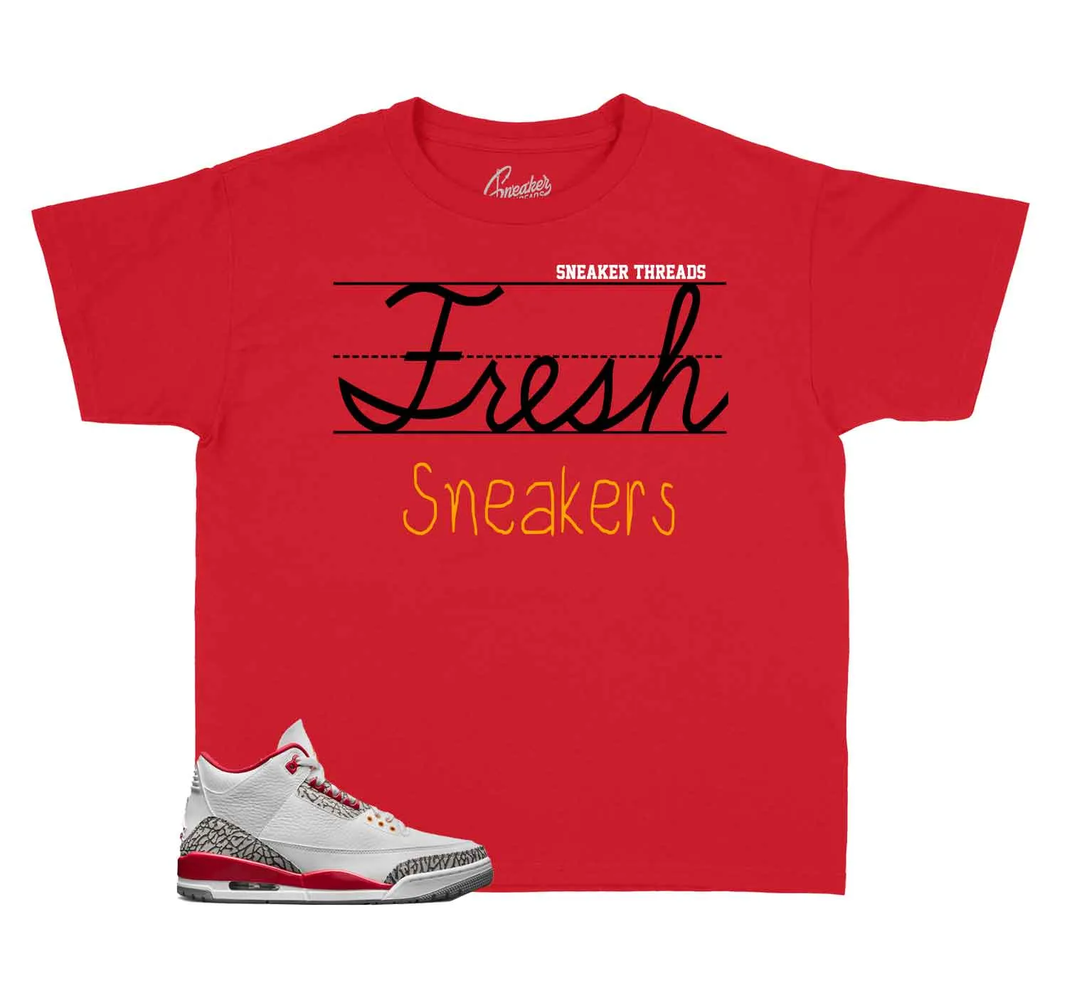 Kids - Retro 3 Cardinal Red Fresh Sneakers Shirt