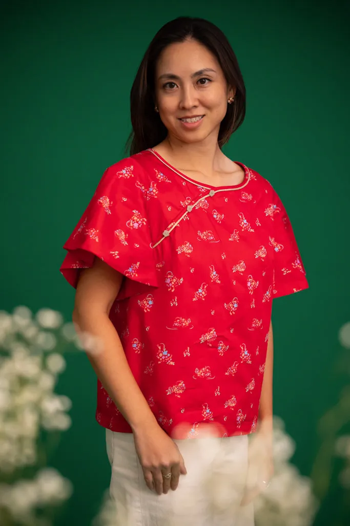 Ladies Cheongsam Top - Red Mandarin Ducks