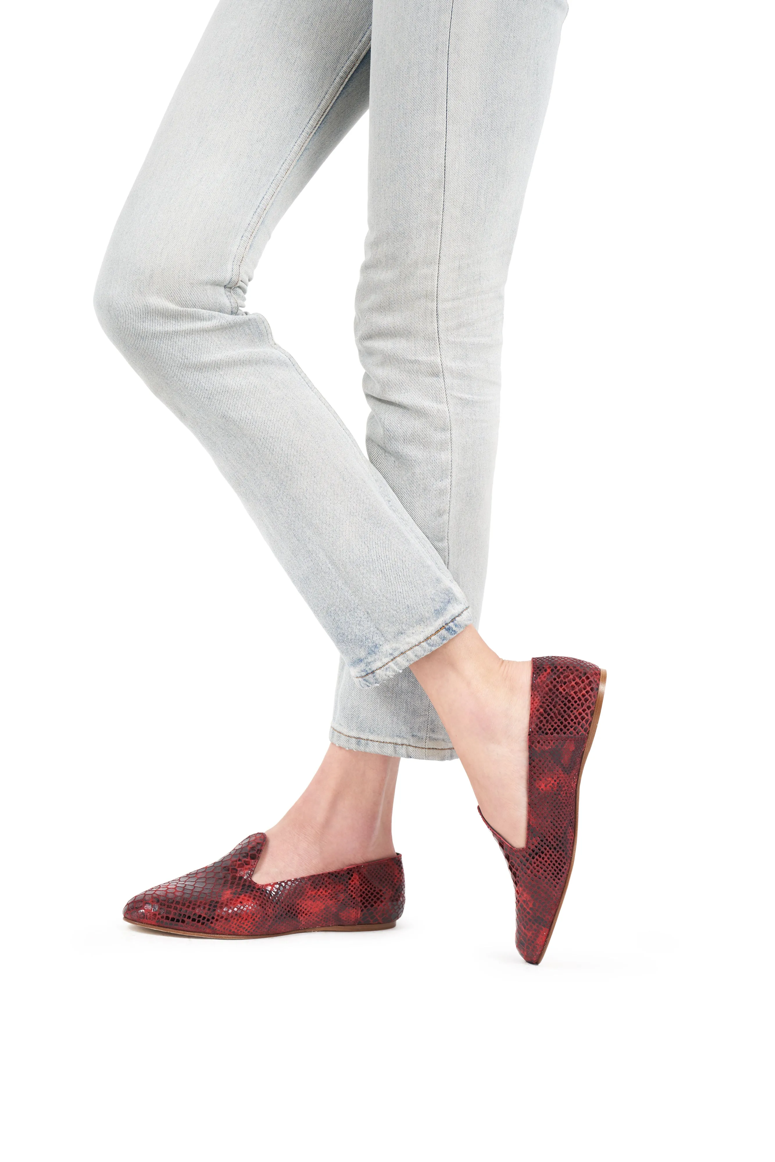 Leather Slide Loafer in Red Snake