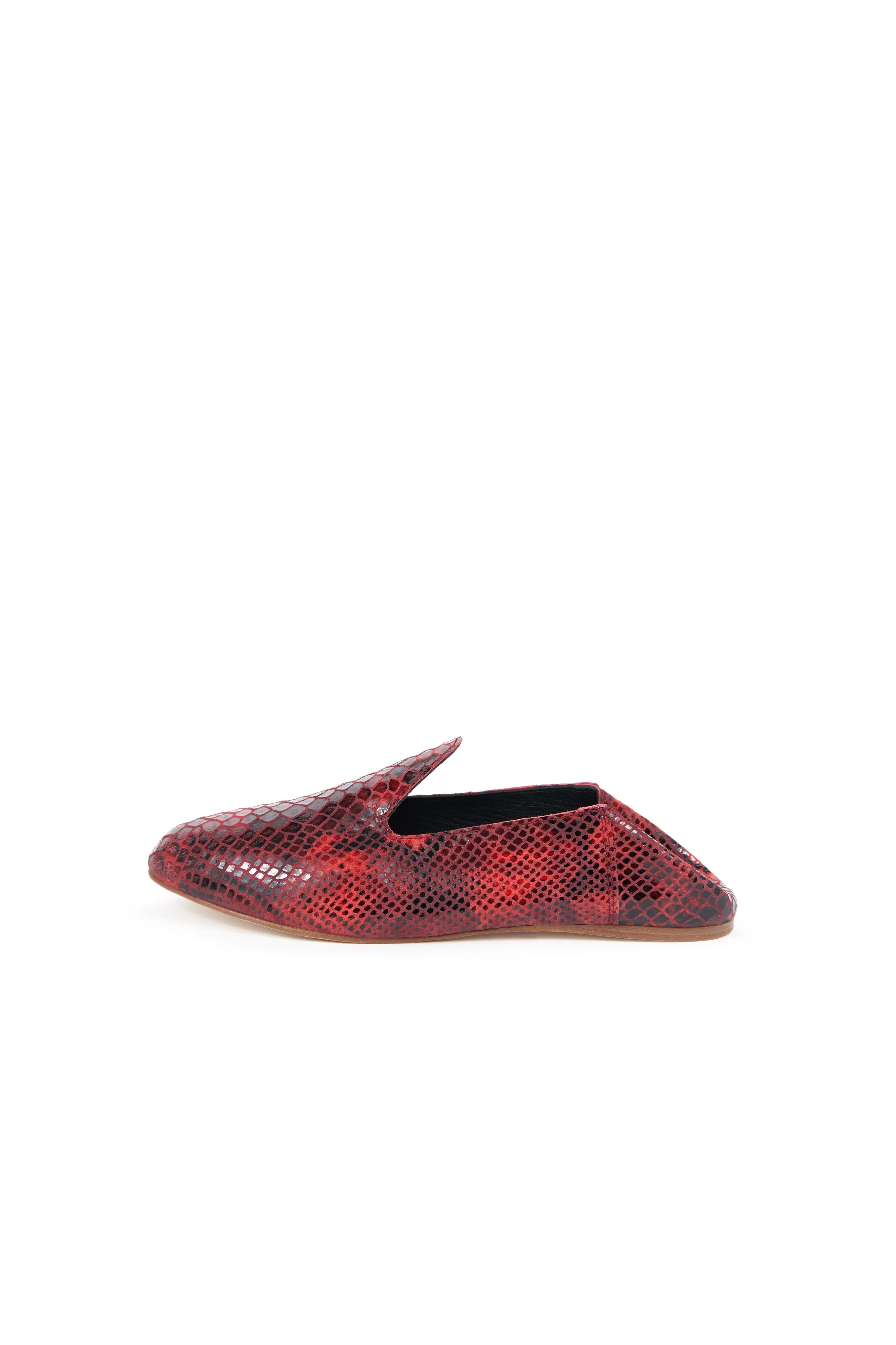 Leather Slide Loafer in Red Snake