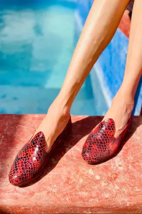 Leather Slide Loafer in Red Snake