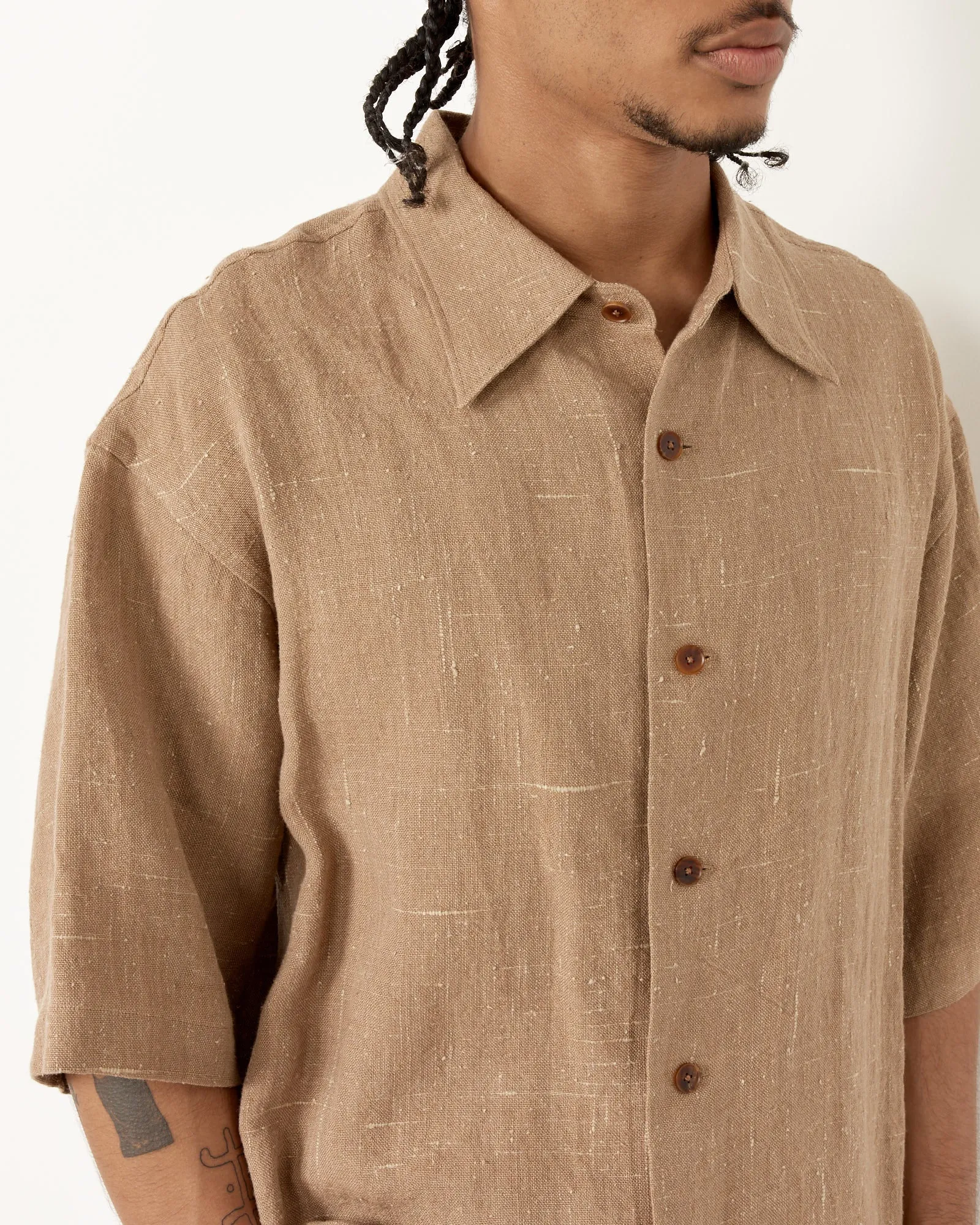 Linen Silk Shirt in Brown