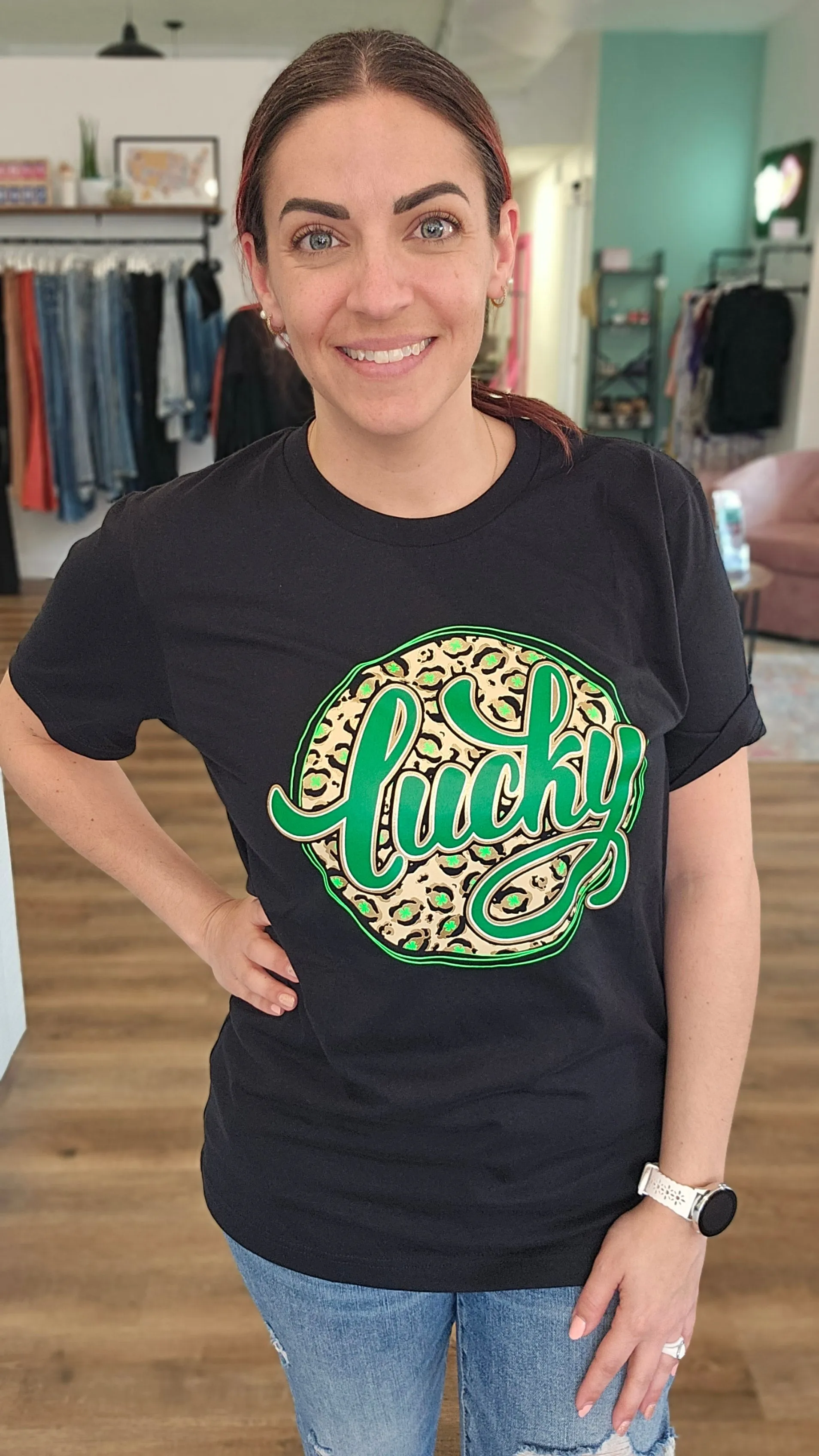 Lucky Leopard and Gold St Patrick's Day Graphic Tee