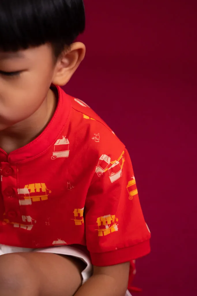 Mandarin-collared Polo Tee - Red Night Market