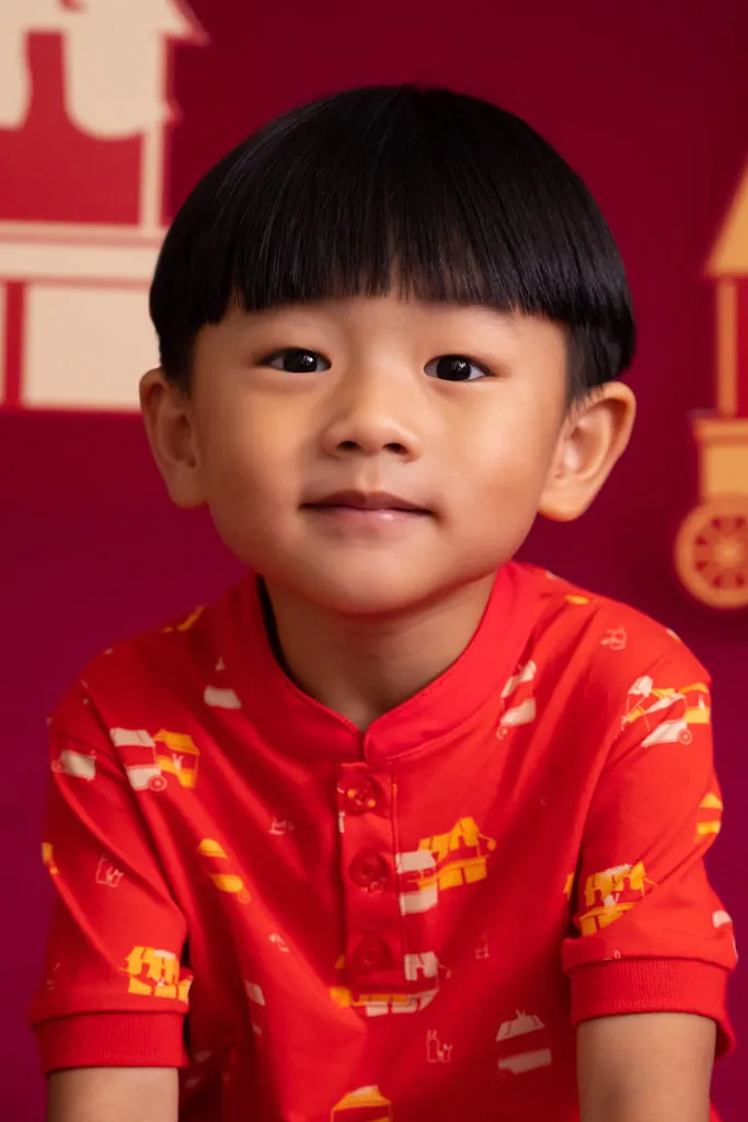 Mandarin-collared Polo Tee - Red Night Market