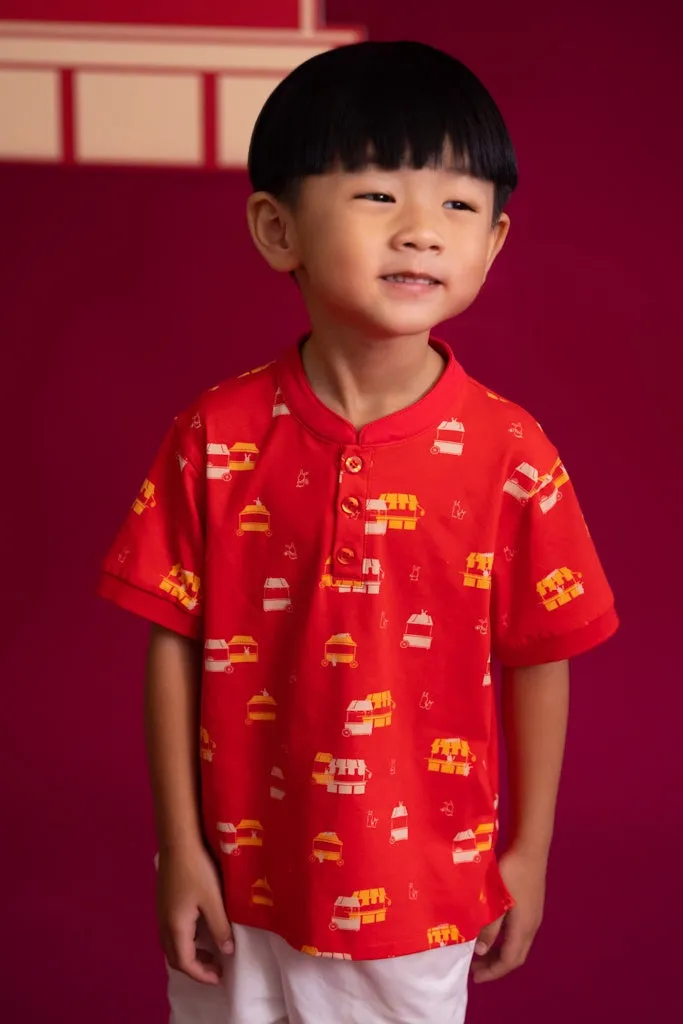 Mandarin-collared Polo Tee - Red Night Market