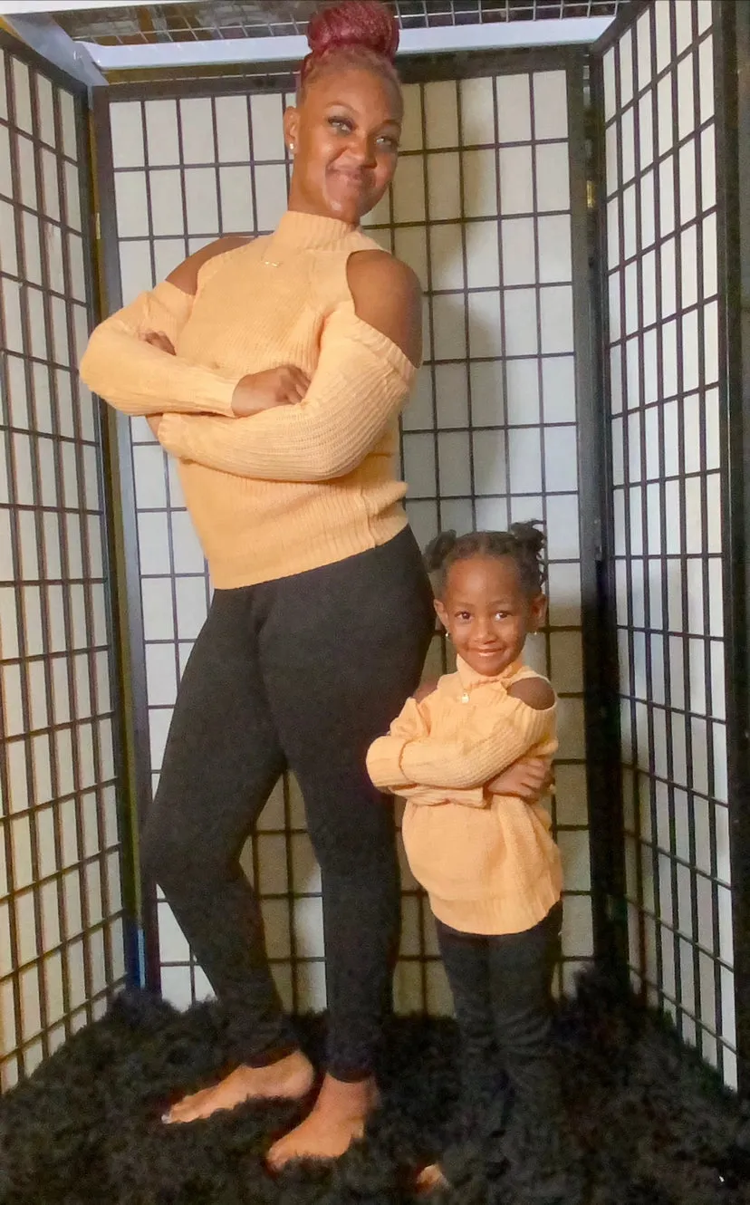 ME & MOMMY: SWEATER KHAKI BROWN OFF SHOULDER CUTIE (KID ONLY)