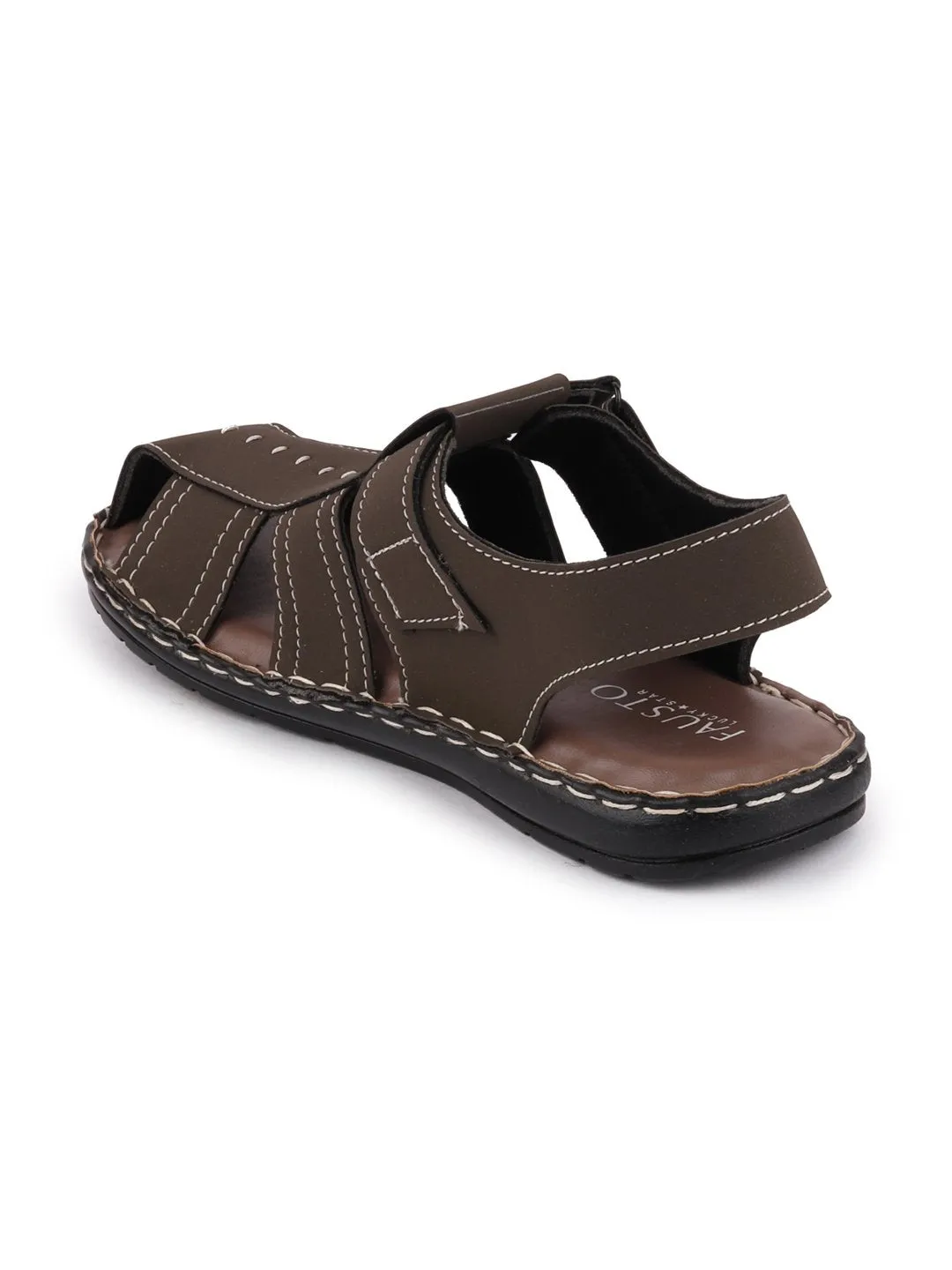 Men Brown Casual Hook & Loop Fishermen Sandals