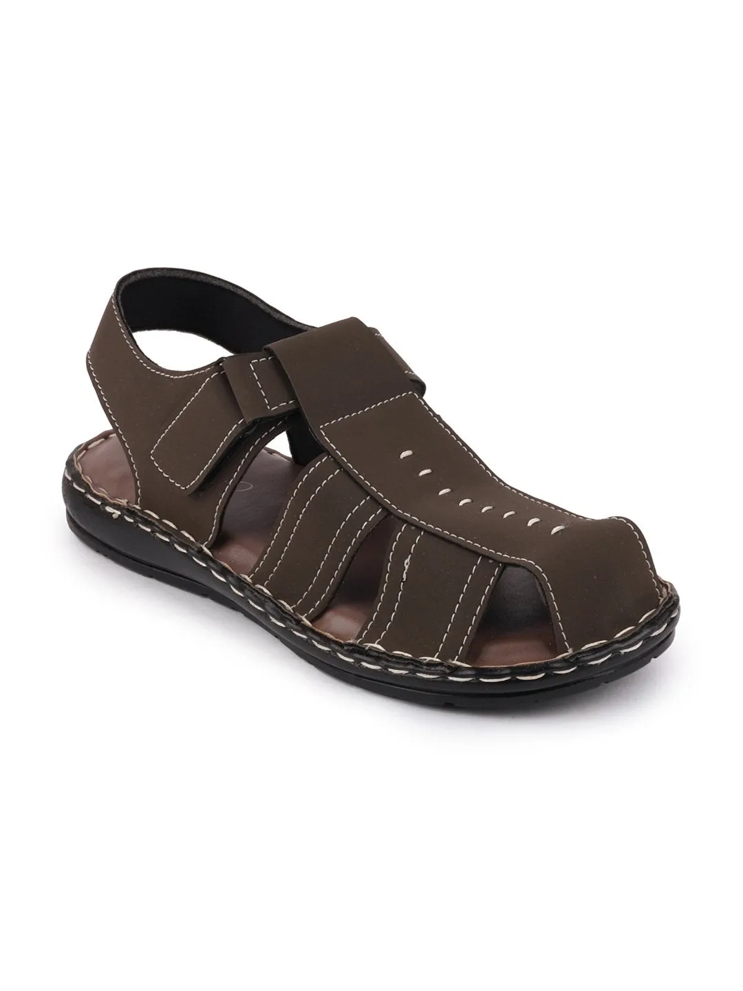 Men Brown Casual Hook & Loop Fishermen Sandals