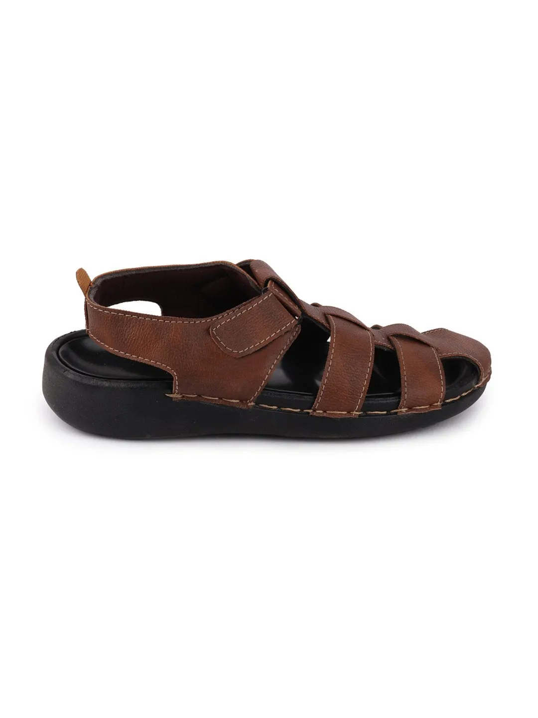 Men Brown Casual Hook & Loop Fishermen Sandals