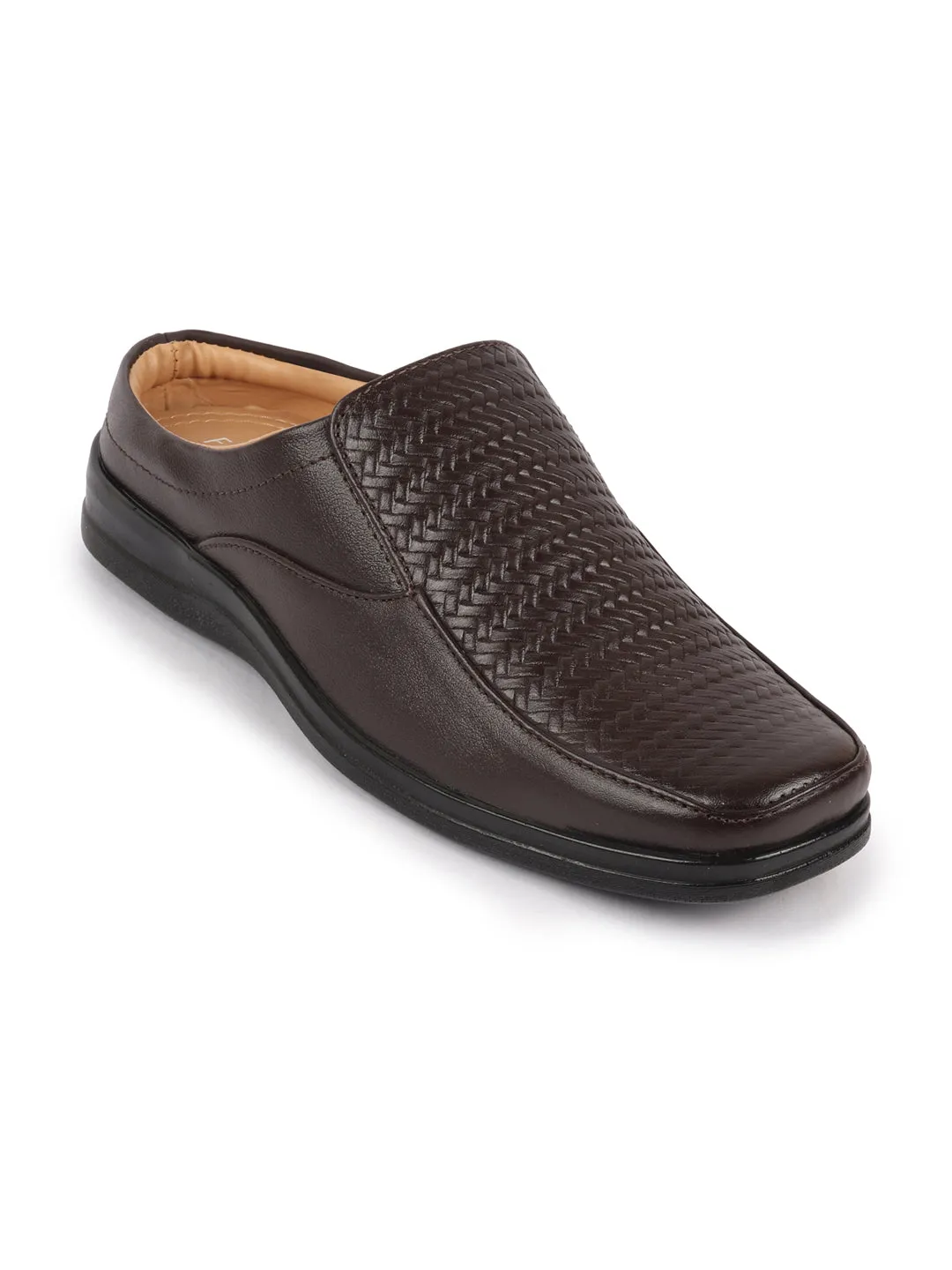 Men Brown Casual Leather Slip On Hand Knitted Shoe Style Sandals