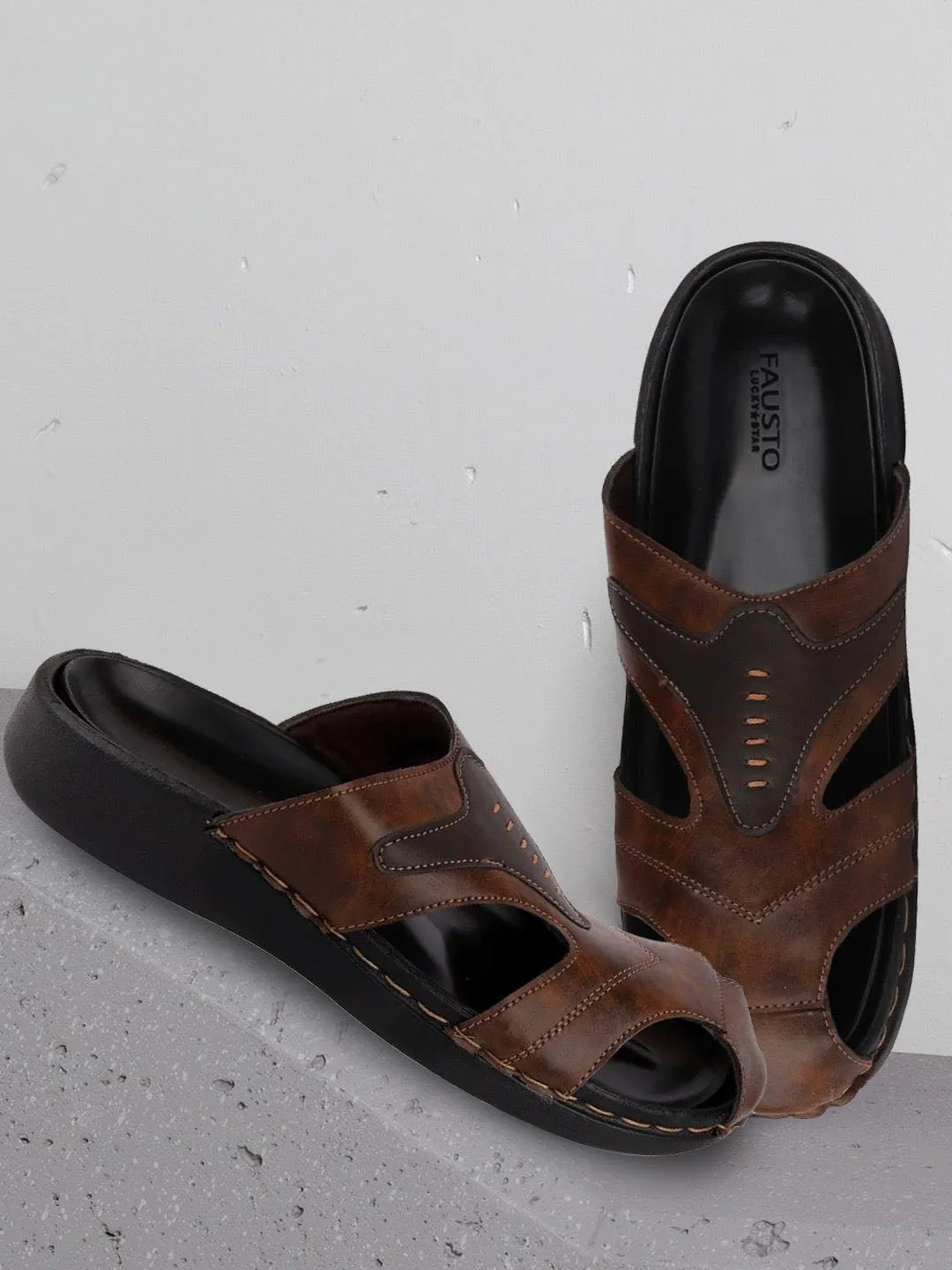 Men Brown Casual Slip-On Fishermen Sandals