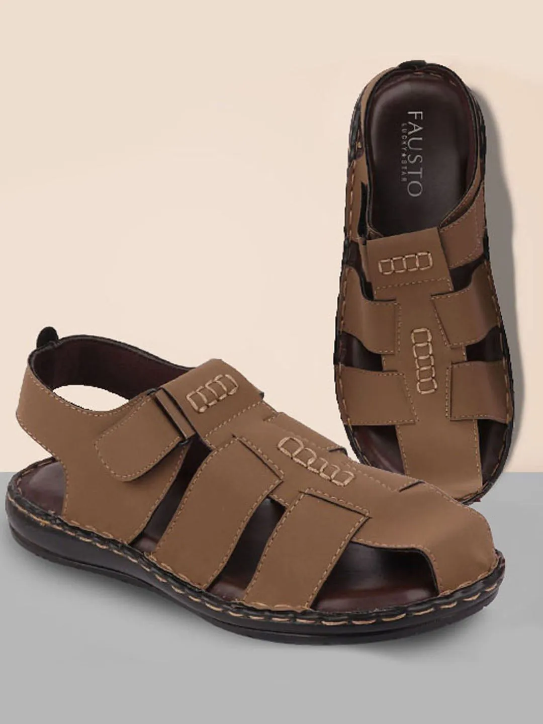 Men Brown Casual Speed Laces Fishermen Sandals