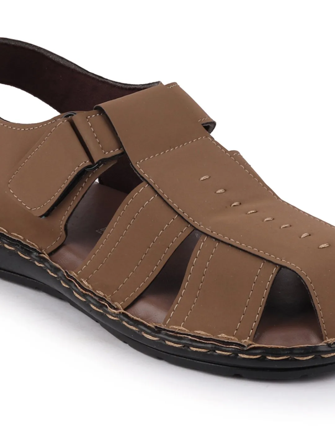 Men Camel Casual Hook & Loop Fishermen Sandals