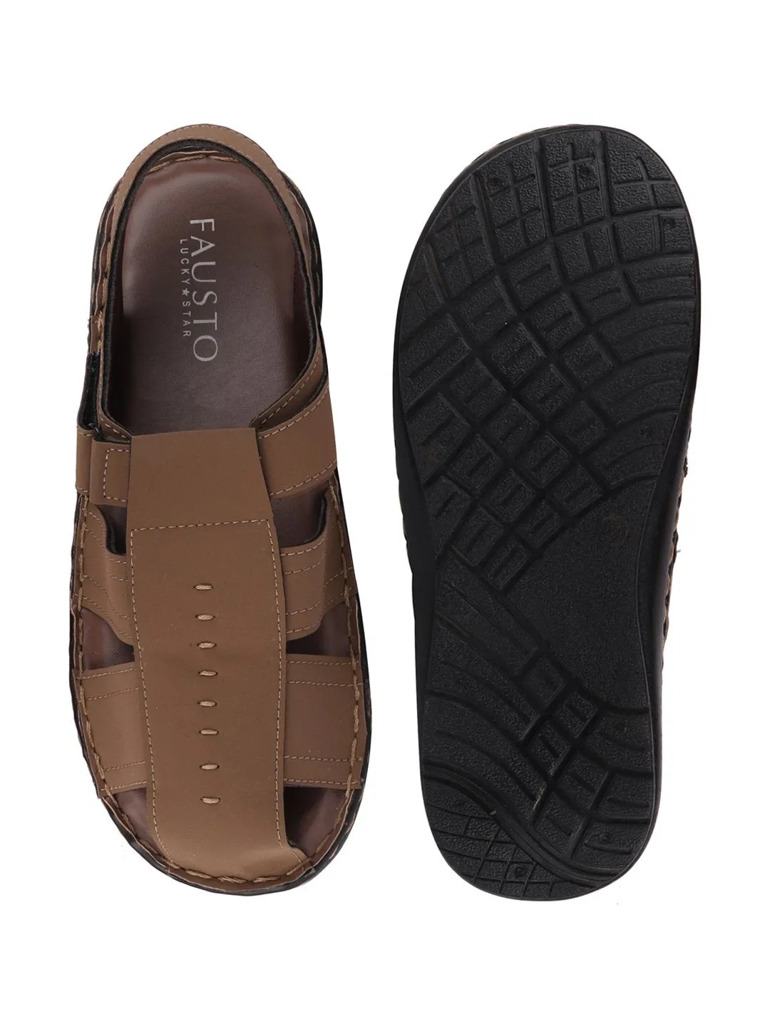 Men Camel Casual Hook & Loop Fishermen Sandals