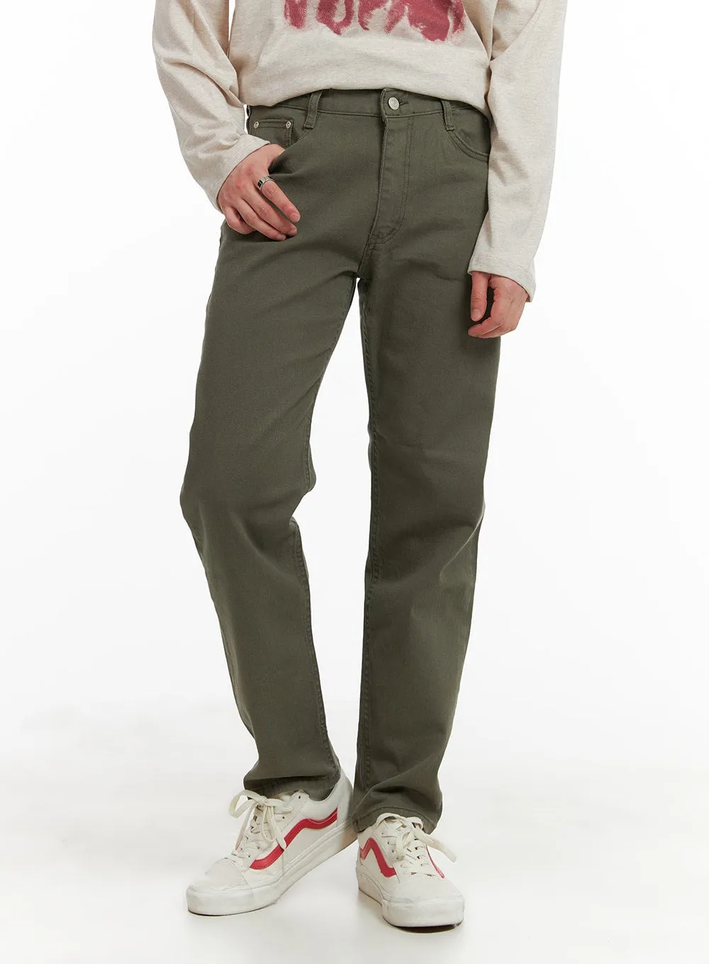 Men's Solid Cotton Straight Fit Trousers IA401