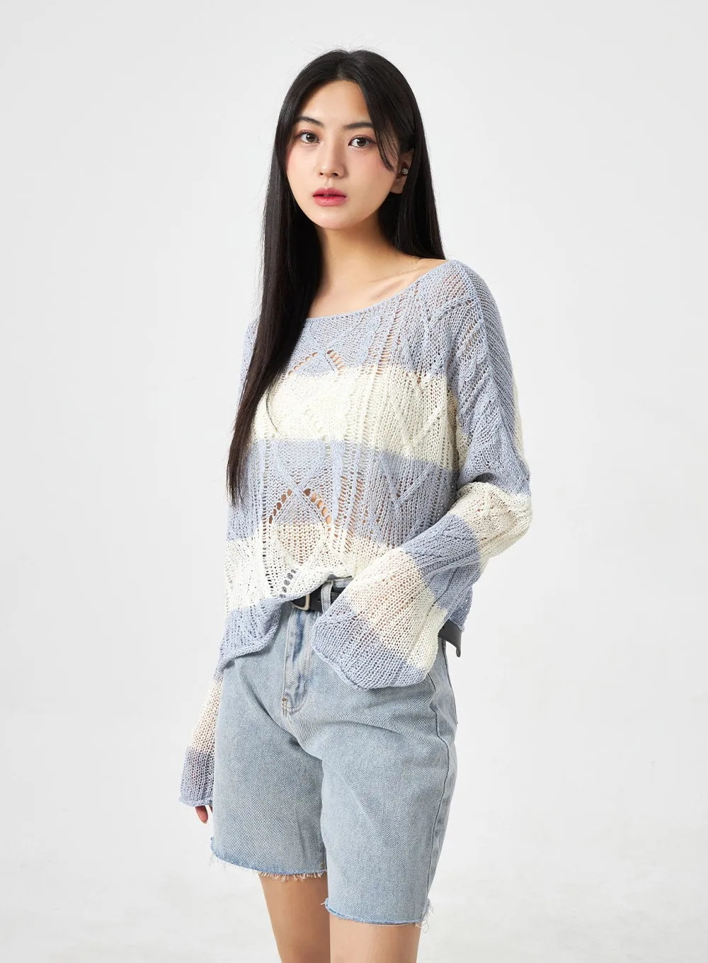 Mesh Stripe Sweater BA310