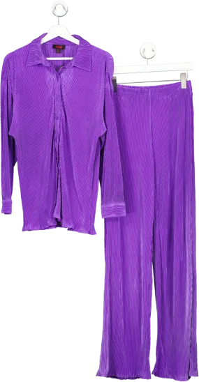 mispap Purple Plisse Oversized Shirt And Wide Leg Trousers UK 10