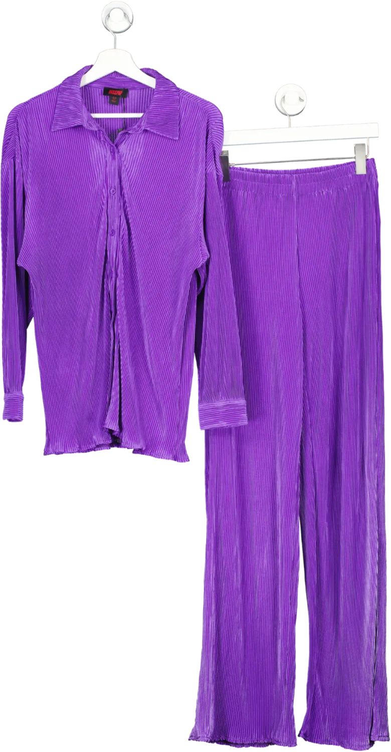 mispap Purple Plisse Oversized Shirt And Wide Leg Trousers UK 10