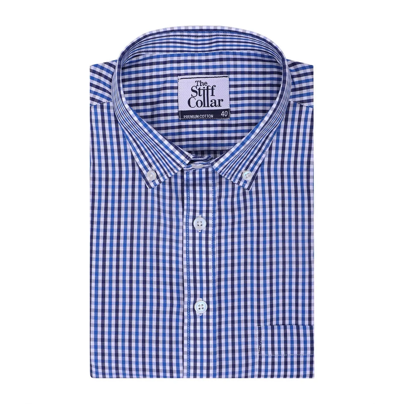 Monti Ultramarine Blue Button-Down Gingham Checks Shirt