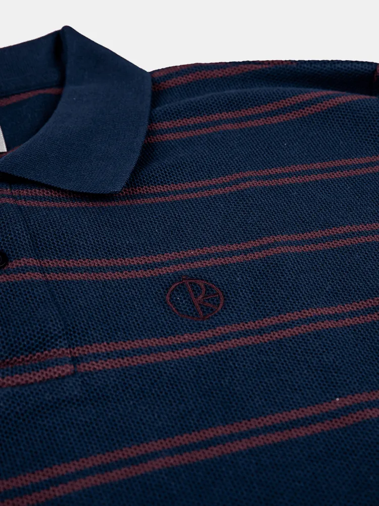 Polar Stripe Polo Long Sleeve Shirt - Navy / Plum