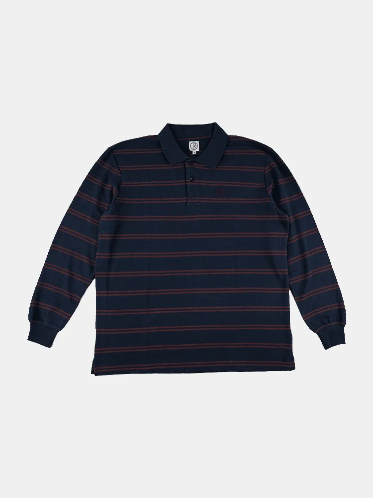 Polar Stripe Polo Long Sleeve Shirt - Navy / Plum