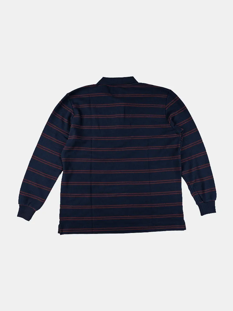 Polar Stripe Polo Long Sleeve Shirt - Navy / Plum