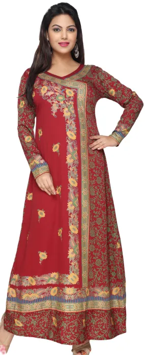 Printed Evening Kaftan Womens Long Dress Abayas (Red)