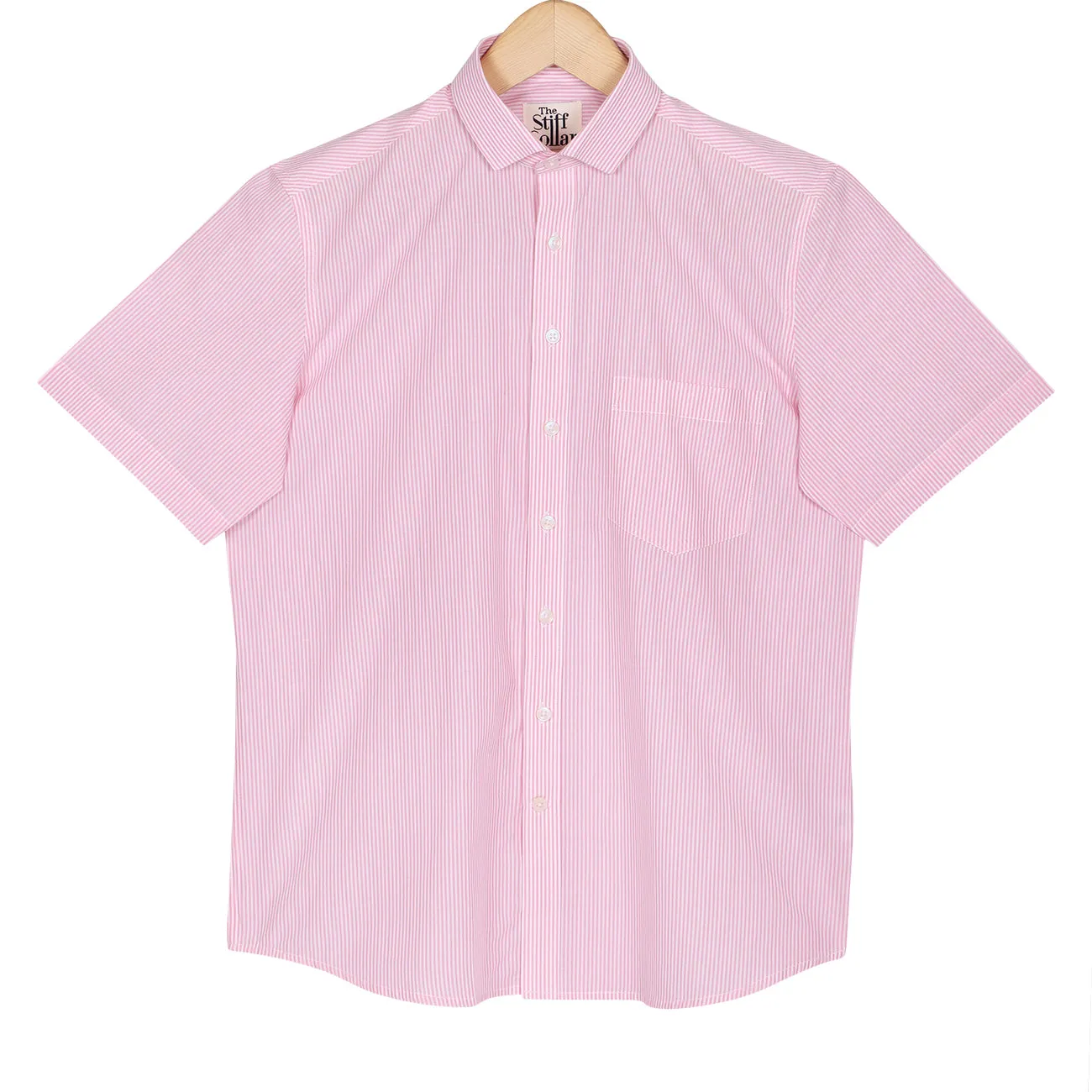 Prism Pink Pencil Stripe Regular Fit Half Sleeve Cotton Shirt