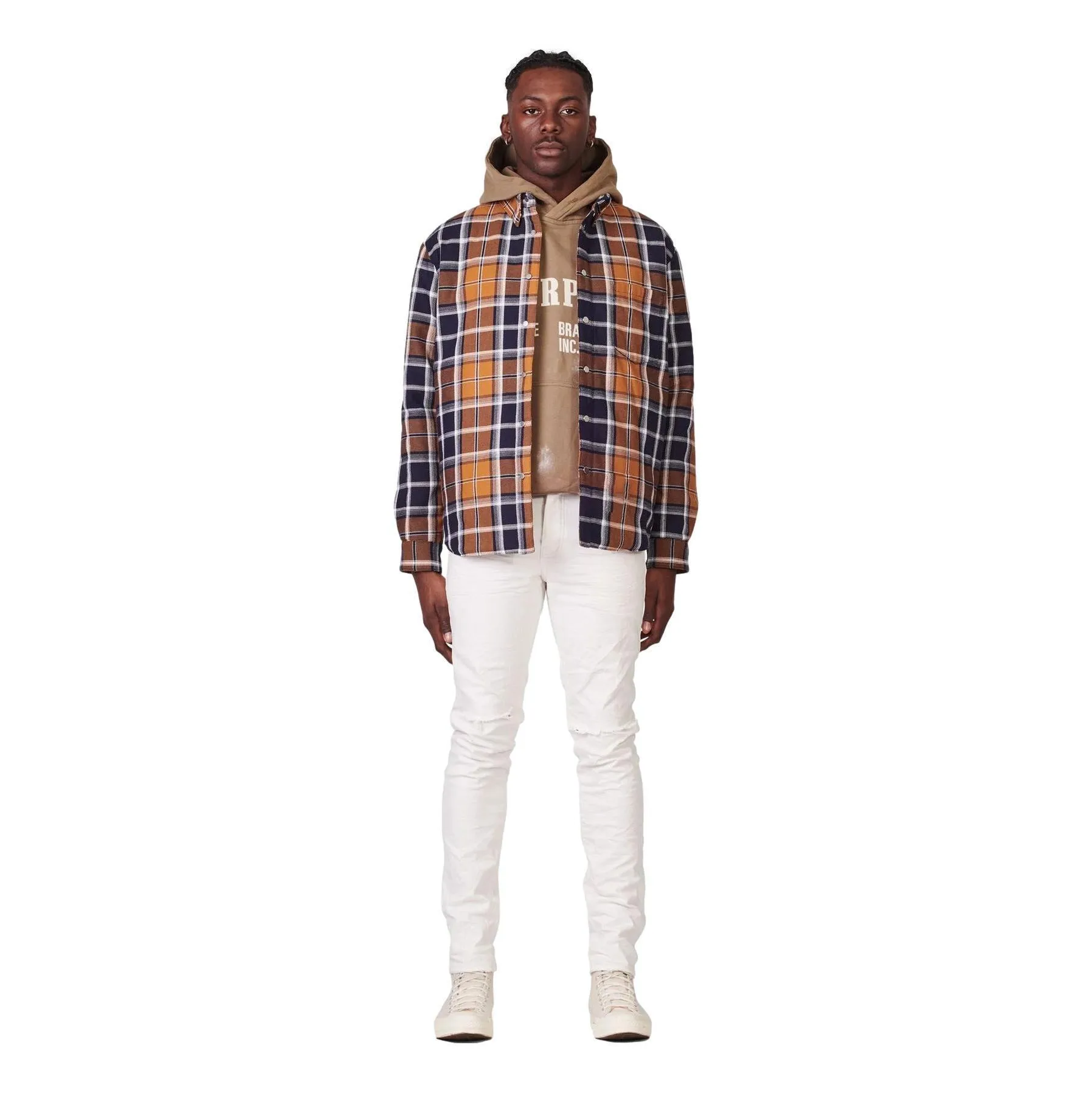 PURPLE BRAND P323 GOLD PLAID DOWN SHIRT