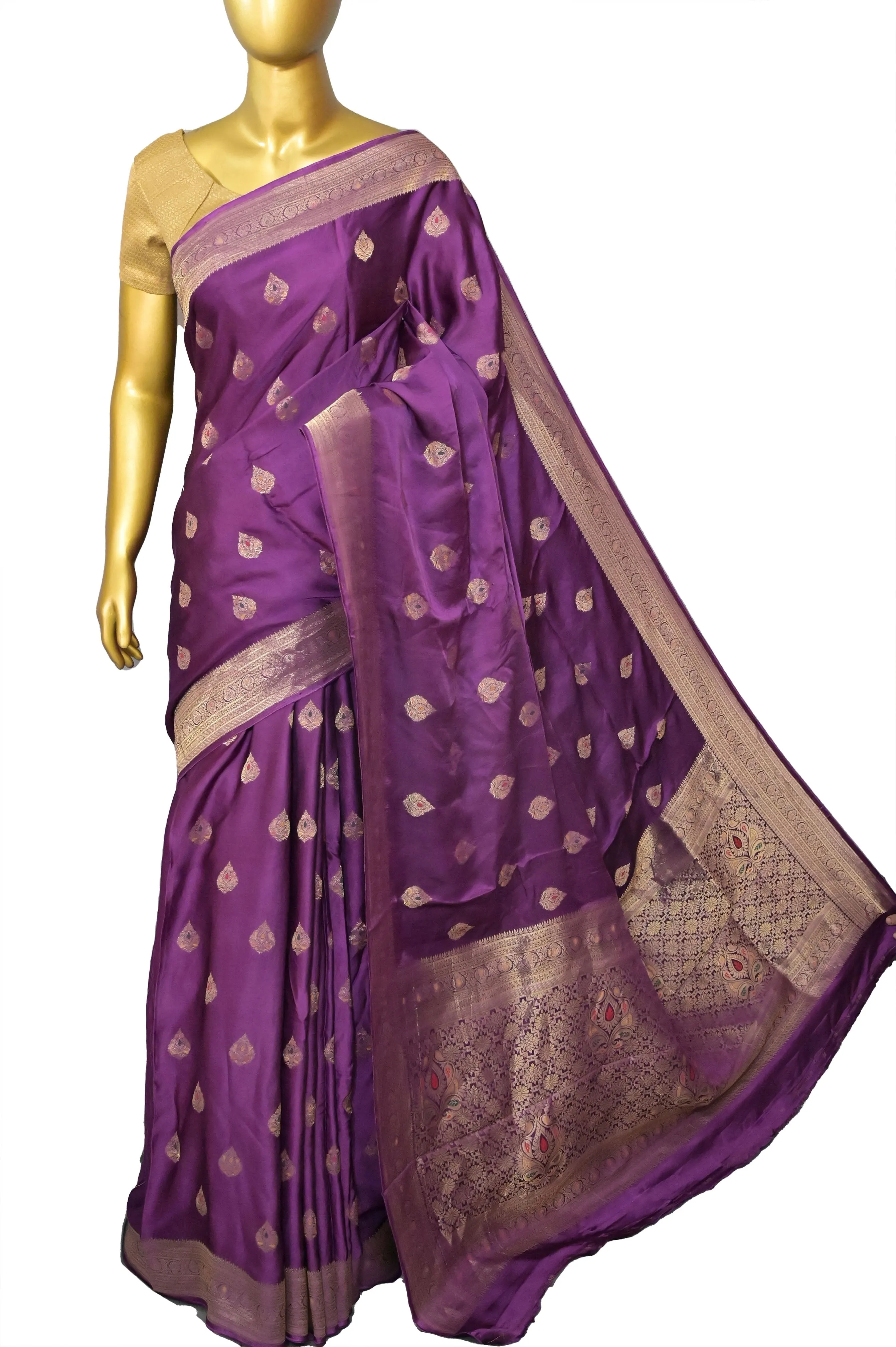 Purple Color Satin Banarasi Silk Saree with Meenakari Work