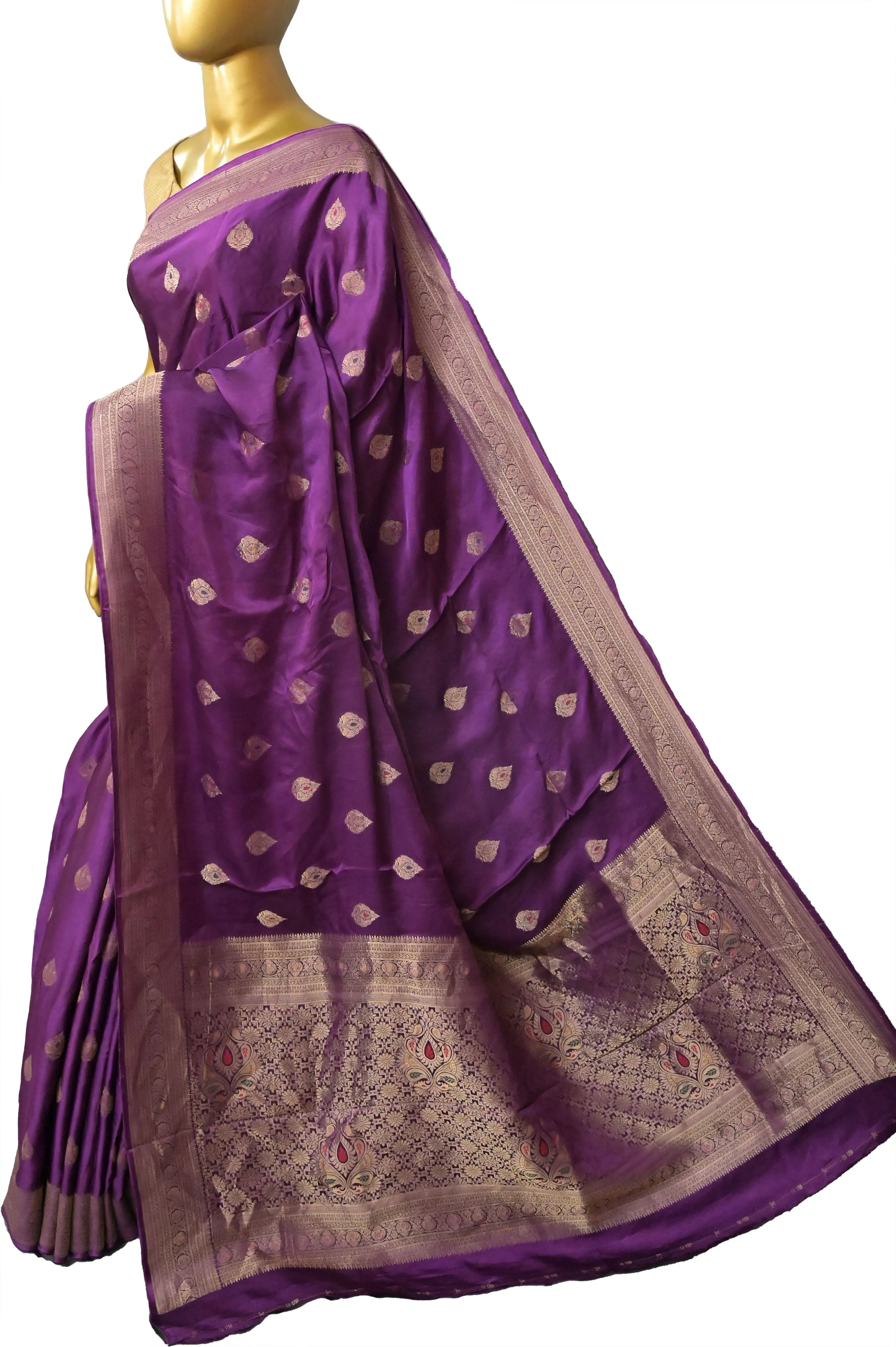 Purple Color Satin Banarasi Silk Saree with Meenakari Work